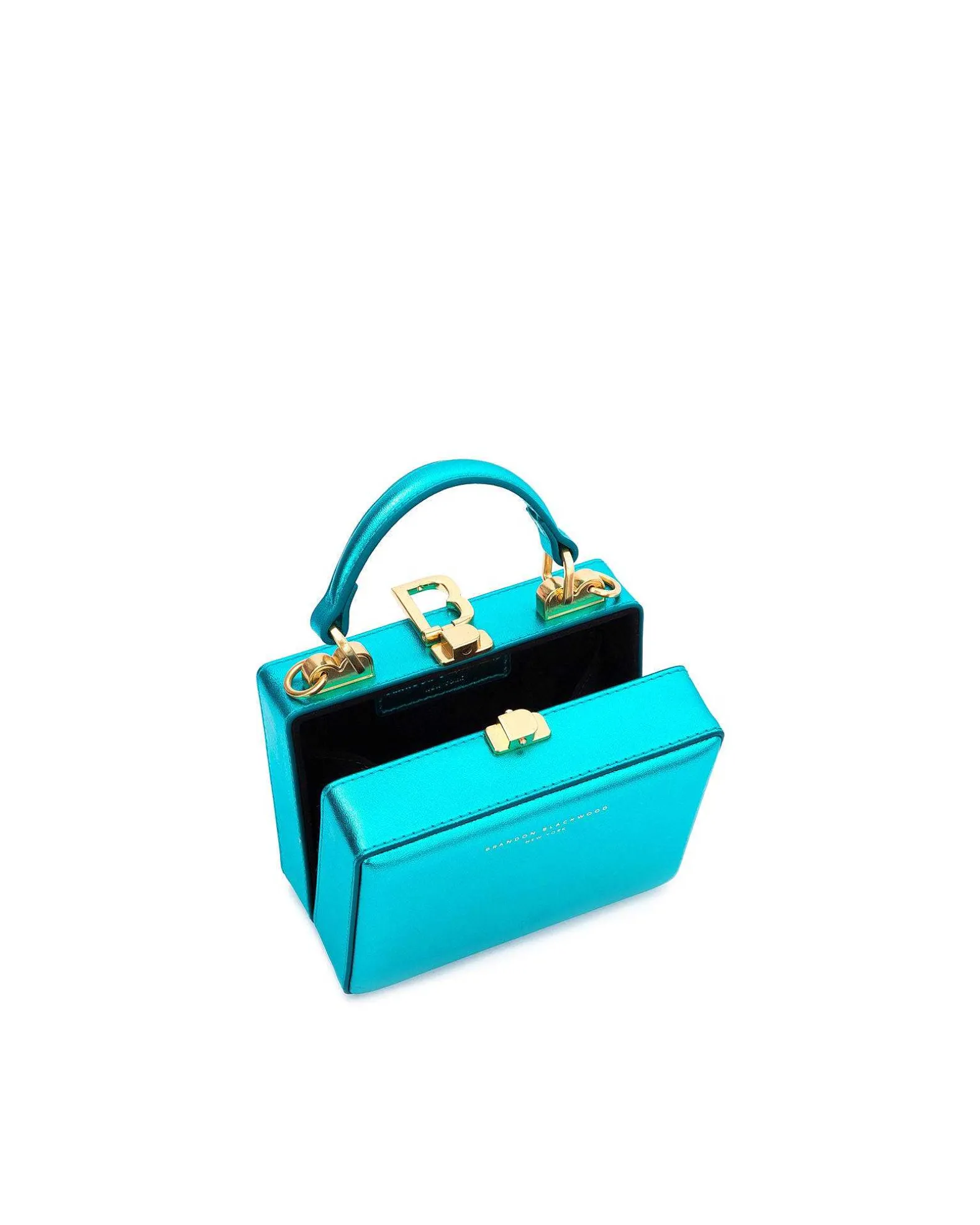 Brandon Blackwood Crossbody Bags>Mini Kendrick Trunk Metallic Blue Leather W/Brass Hardware
