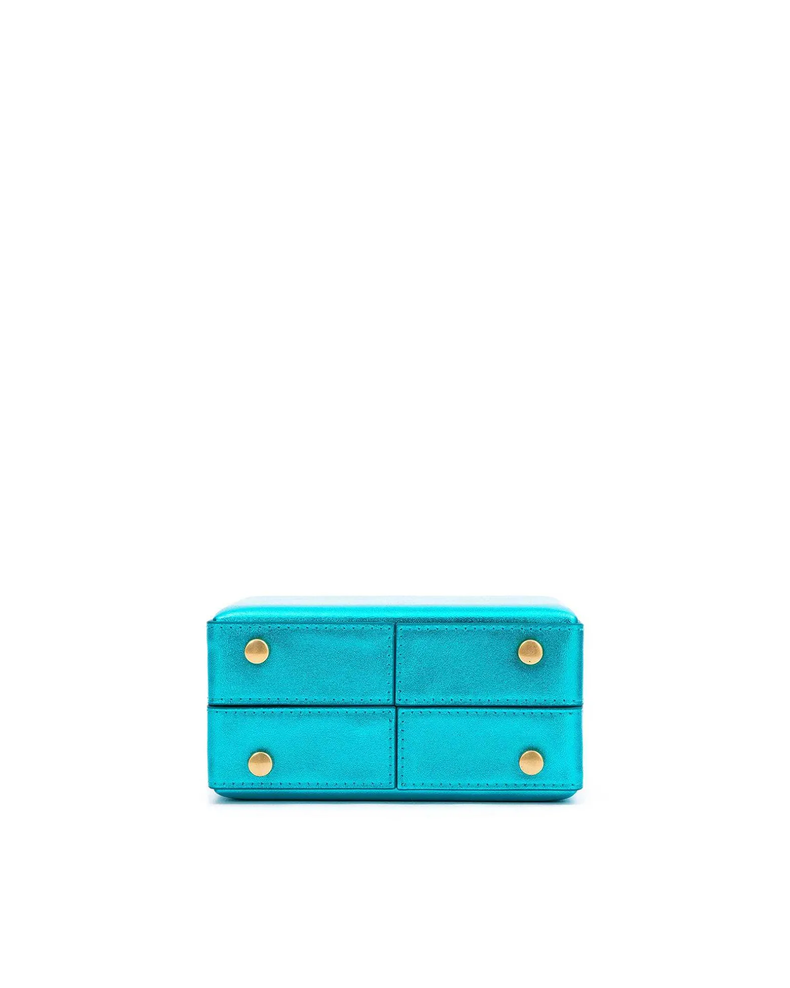 Brandon Blackwood Crossbody Bags>Mini Kendrick Trunk Metallic Blue Leather W/Brass Hardware