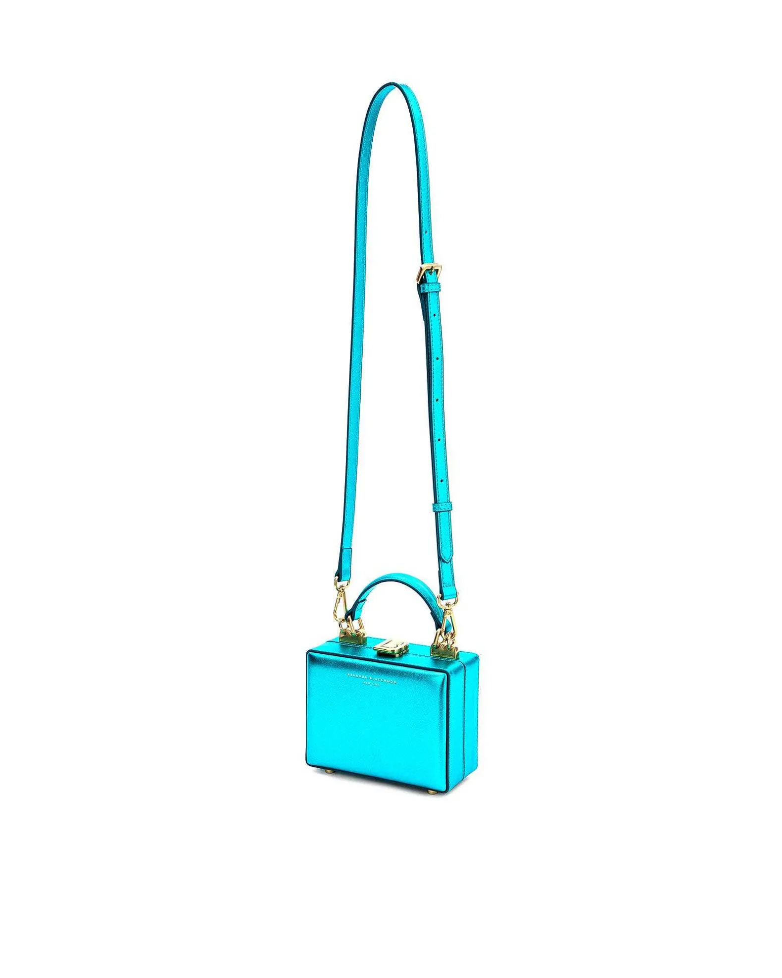 Brandon Blackwood Crossbody Bags>Mini Kendrick Trunk Metallic Blue Leather W/Brass Hardware