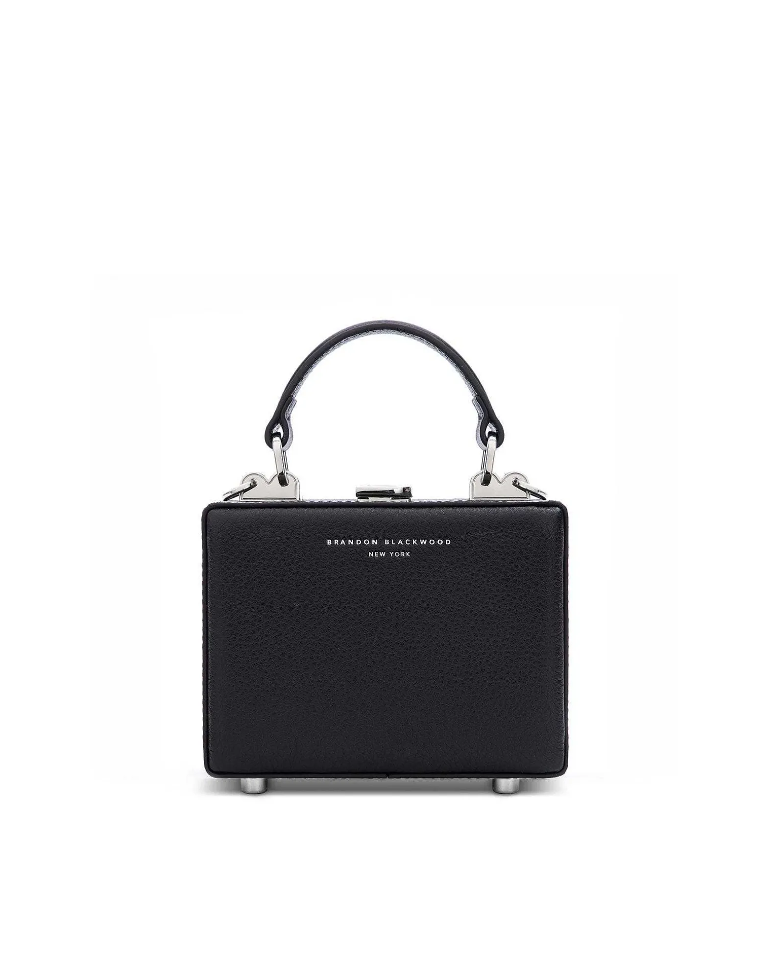 Brandon Blackwood Crossbody Bags>Mini Kendrick Trunk Midnight Black Leather W/Silver Hardware
