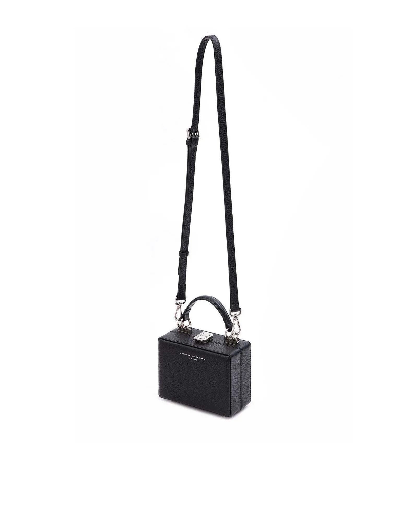 Brandon Blackwood Crossbody Bags>Mini Kendrick Trunk Midnight Black Leather W/Silver Hardware