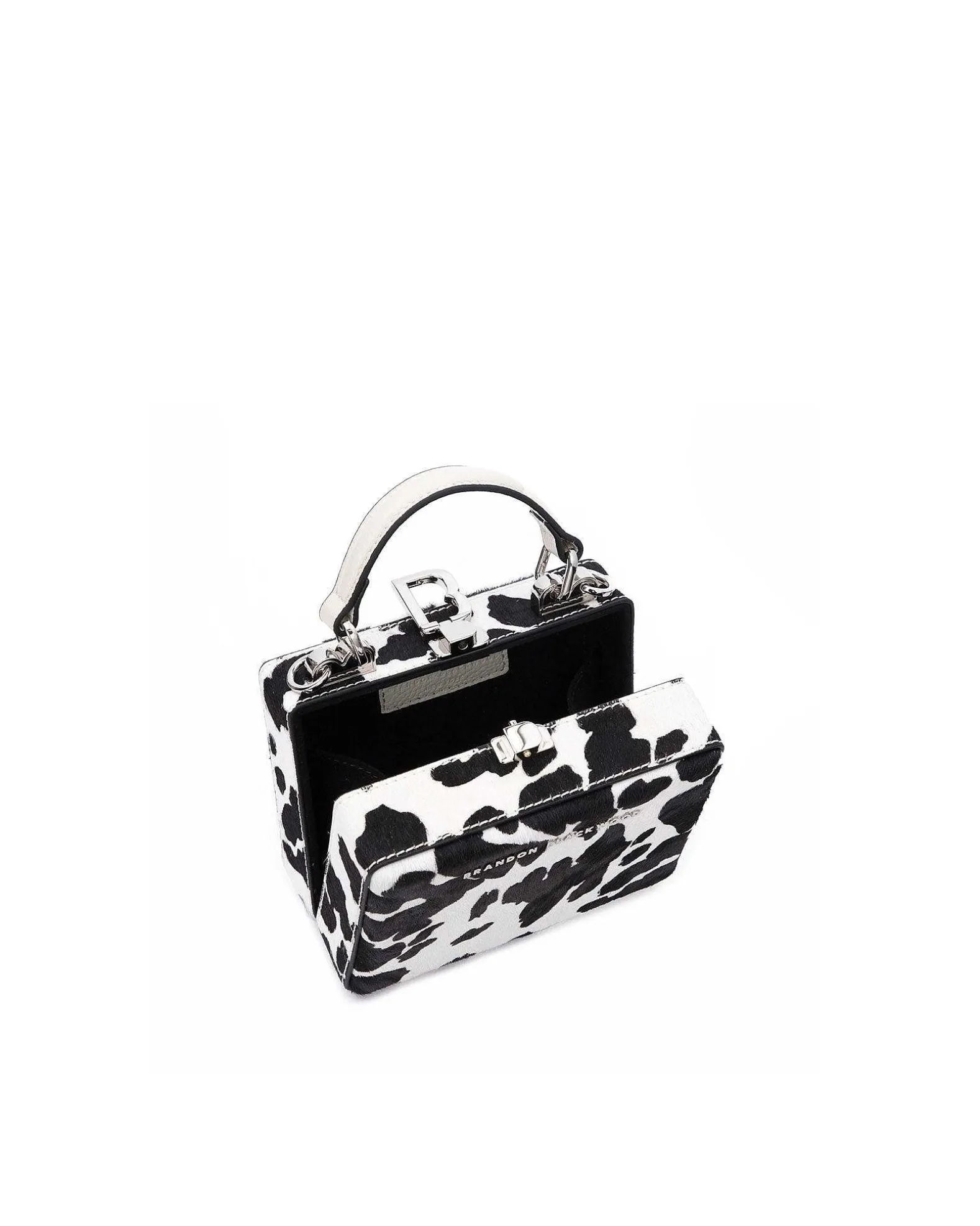 Brandon Blackwood Top Handle Bags>Mini Kendrick Trunk Cow Print Ponyhair W/Silver Hardware