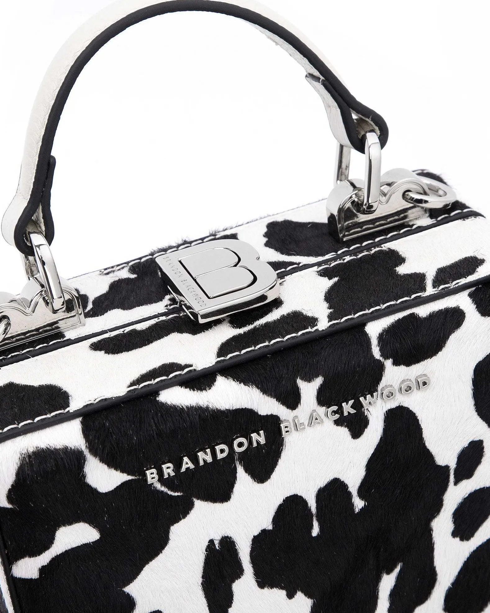 Brandon Blackwood Top Handle Bags>Mini Kendrick Trunk Cow Print Ponyhair W/Silver Hardware