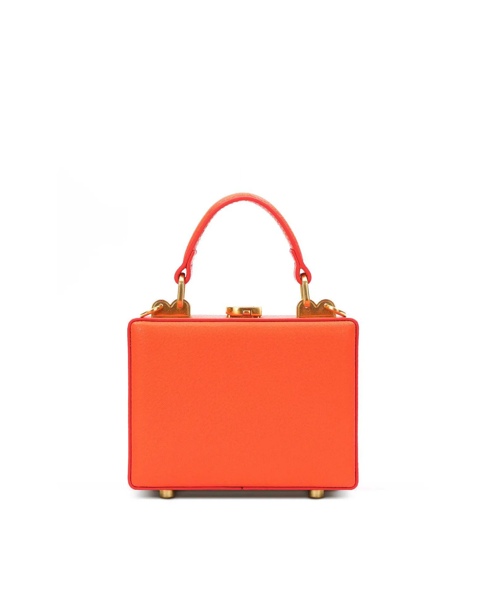 Brandon Blackwood Top Handle Bags>Mini Kendrick Trunk Burnt Orange Leather W/Brass Hardware