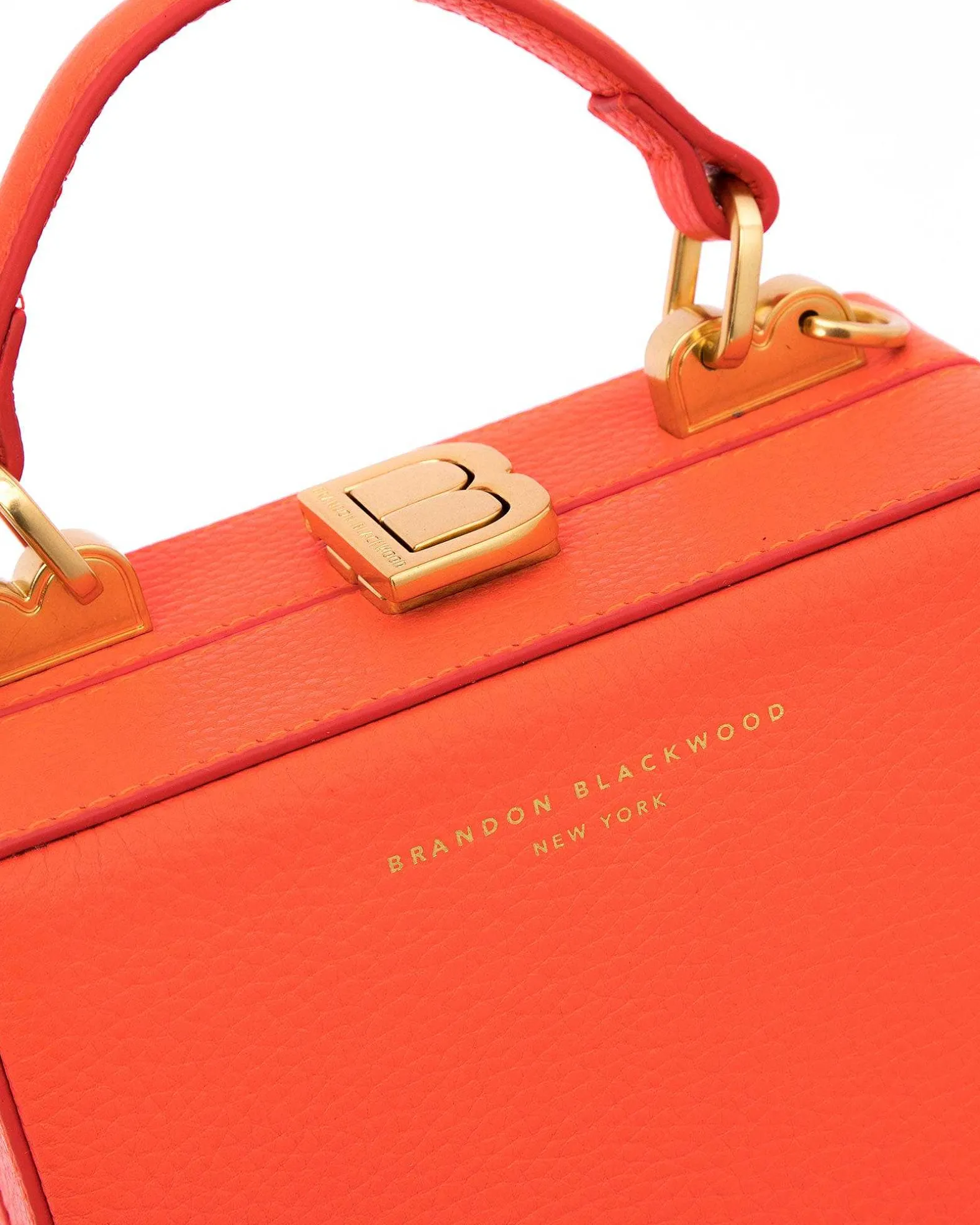 Brandon Blackwood Top Handle Bags>Mini Kendrick Trunk Burnt Orange Leather W/Brass Hardware