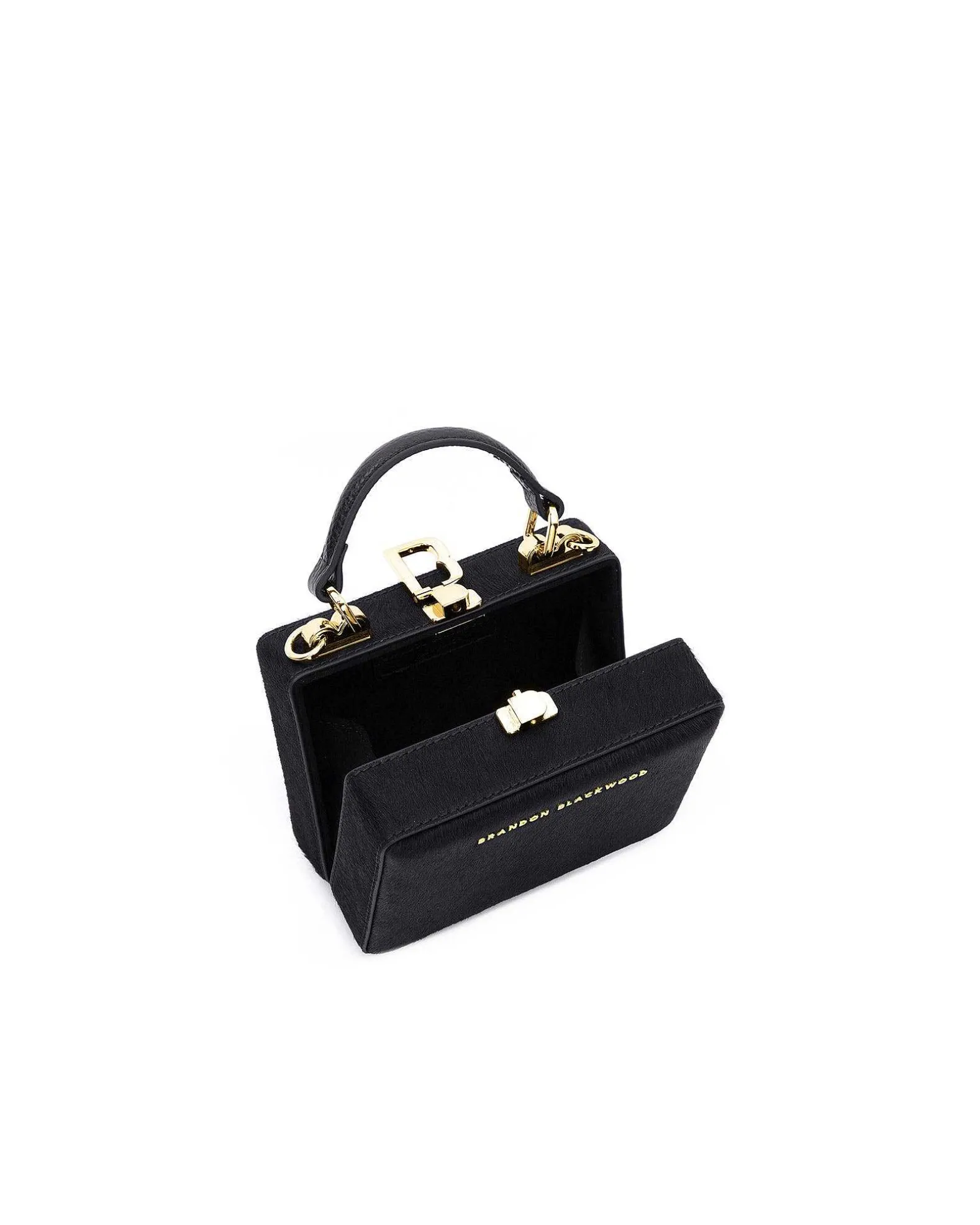 Brandon Blackwood Top Handle Bags>Mini Kendrick Trunk Black Ponyhair W/Brass Hardware