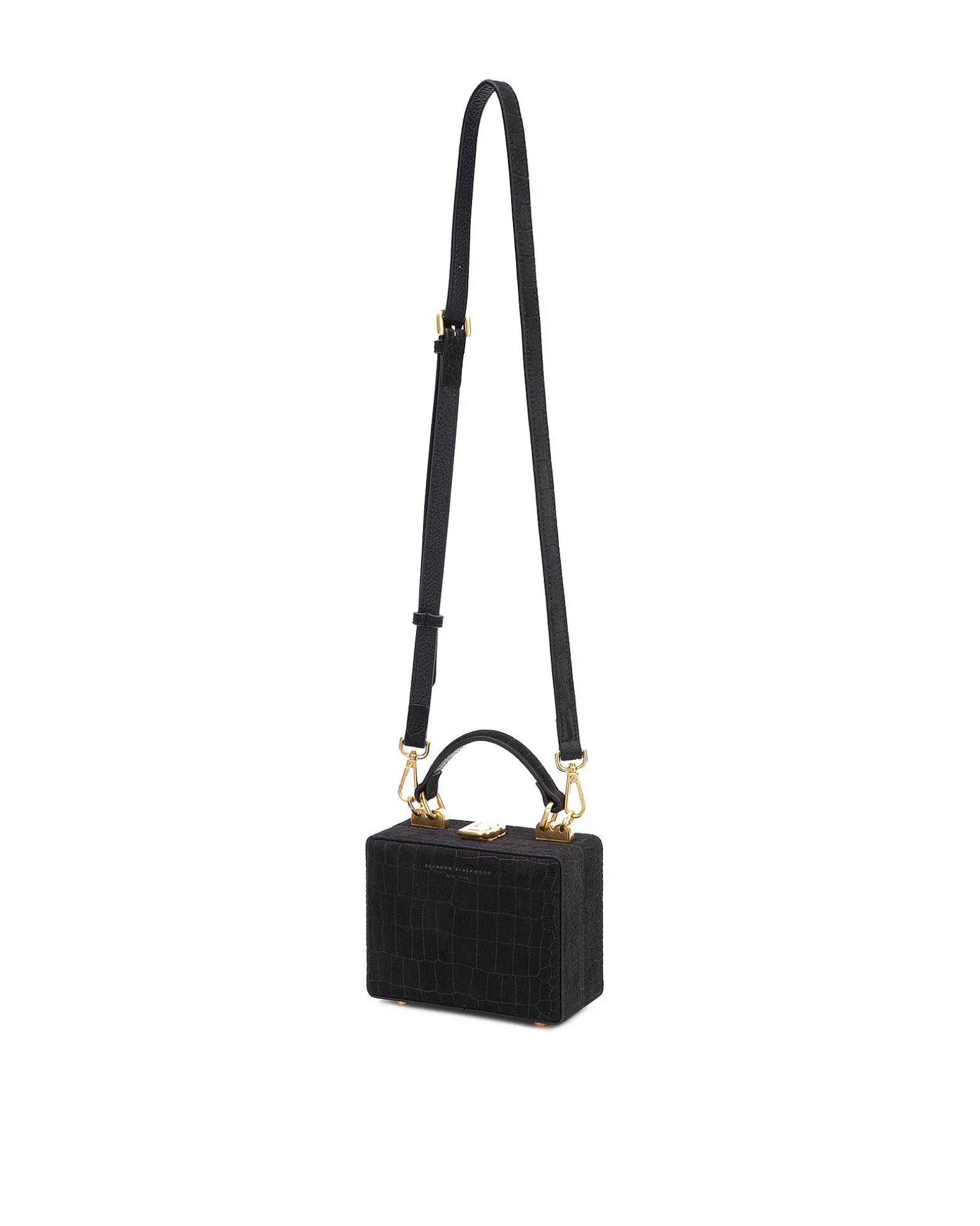 Brandon Blackwood Top Handle Bags>Mini Kendrick Trunk Black Croc Embossed Suede