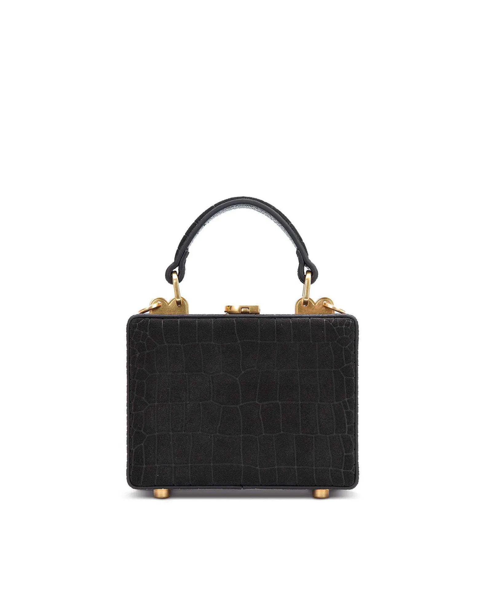 Brandon Blackwood Top Handle Bags>Mini Kendrick Trunk Black Croc Embossed Suede