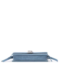 Brandon Blackwood Shoulder Bags>Nia Bag Blue Croc Suede
