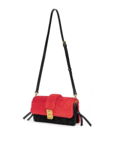 Brandon Blackwood Shoulder Bags>Nia Bag Black/Red Shearling