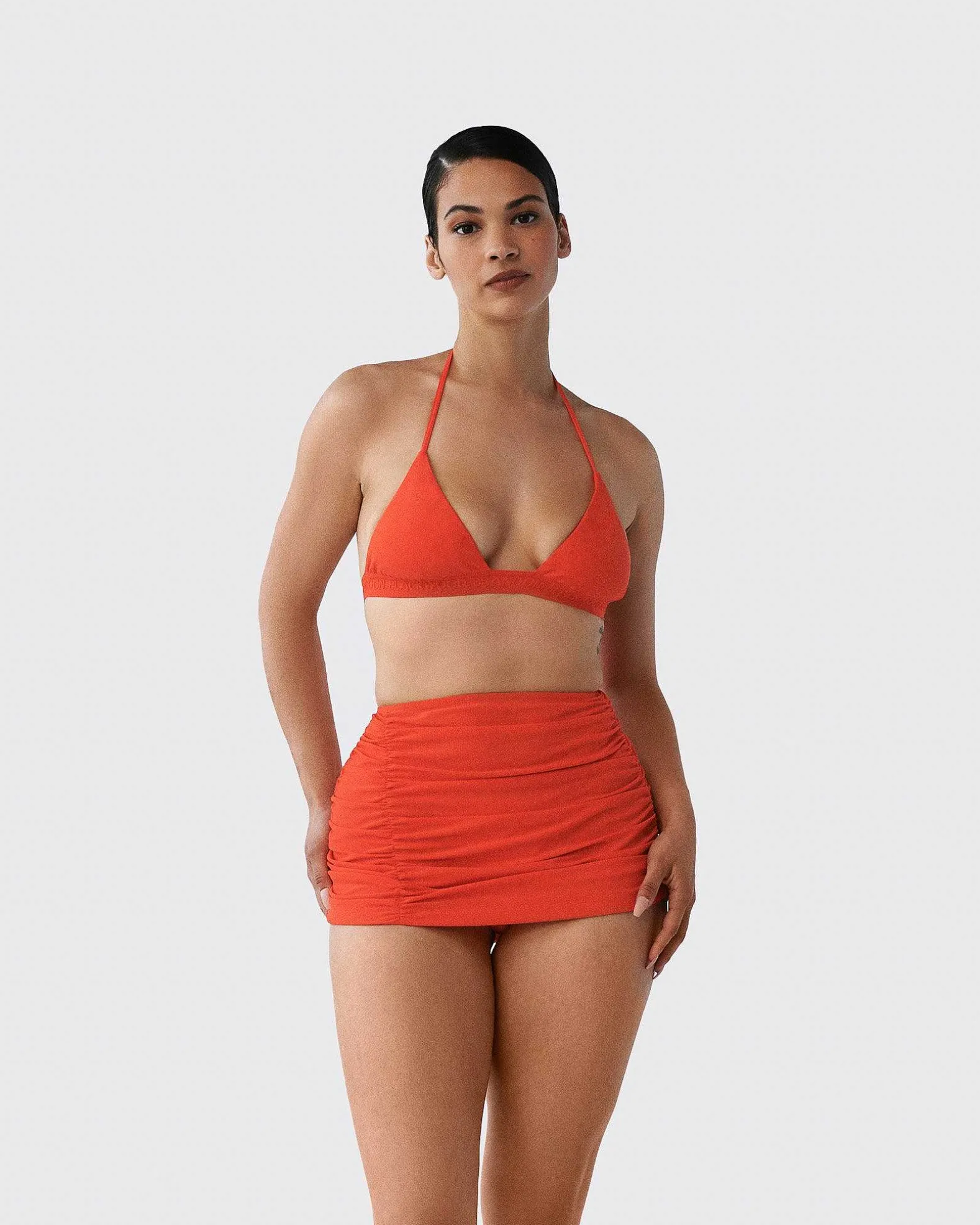 Brandon Blackwood Bottoms>Ruched Swim Skirt Orange