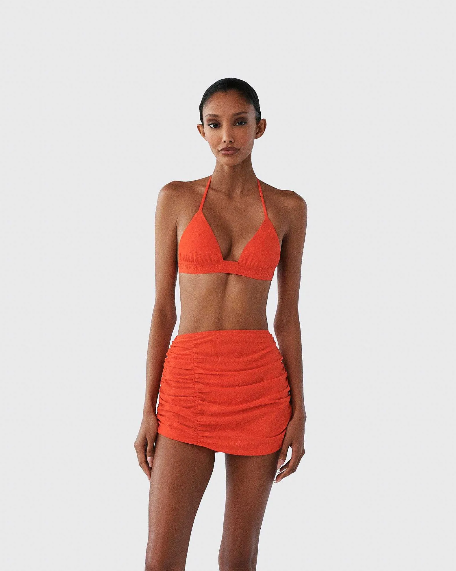 Brandon Blackwood Bottoms>Ruched Swim Skirt Orange
