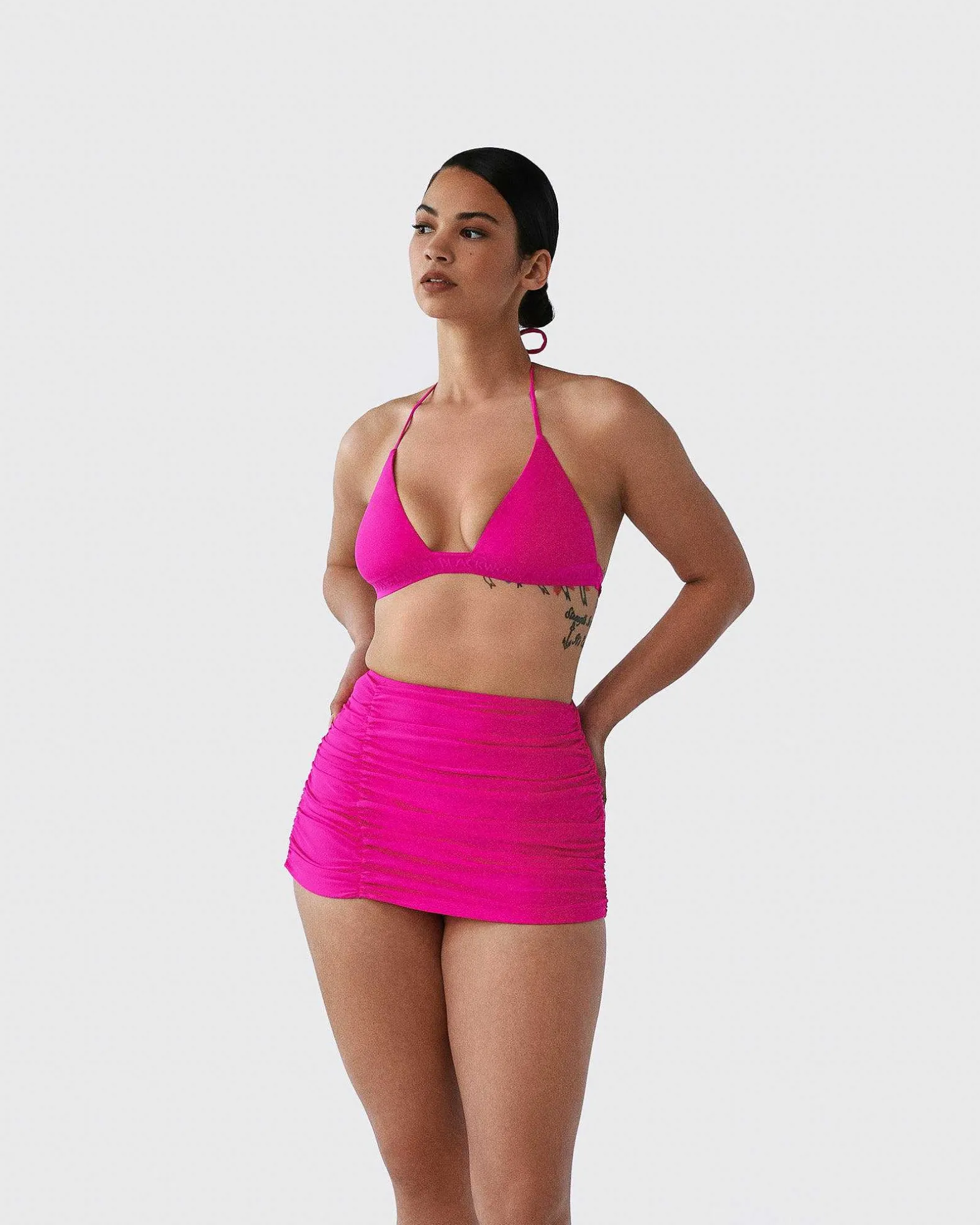 Brandon Blackwood Bottoms>Ruched Swim Skirt Hot Pink