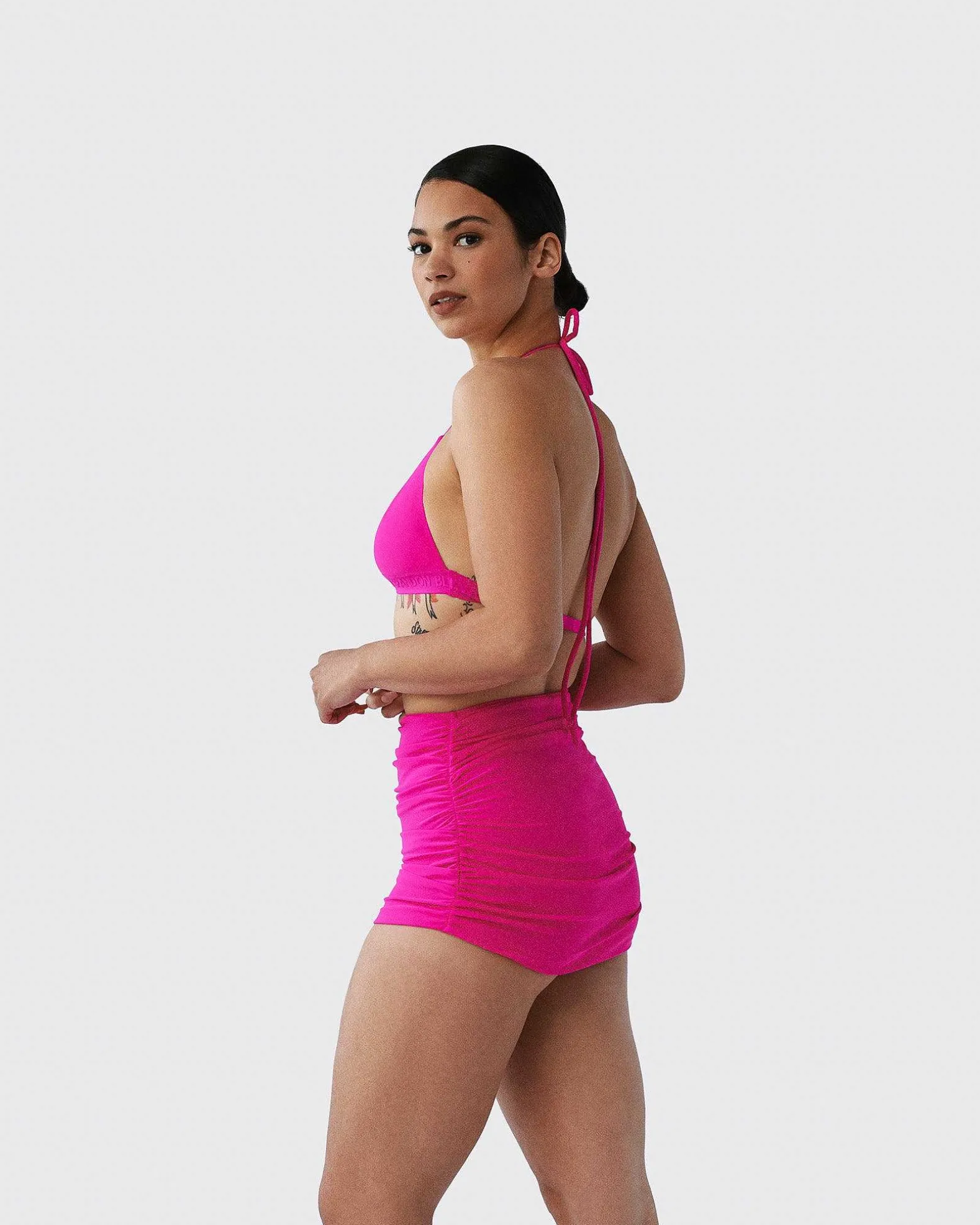 Brandon Blackwood Bottoms>Ruched Swim Skirt Hot Pink