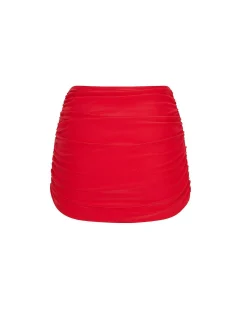Brandon Blackwood Bottoms>Ruched Swim Skirt Red