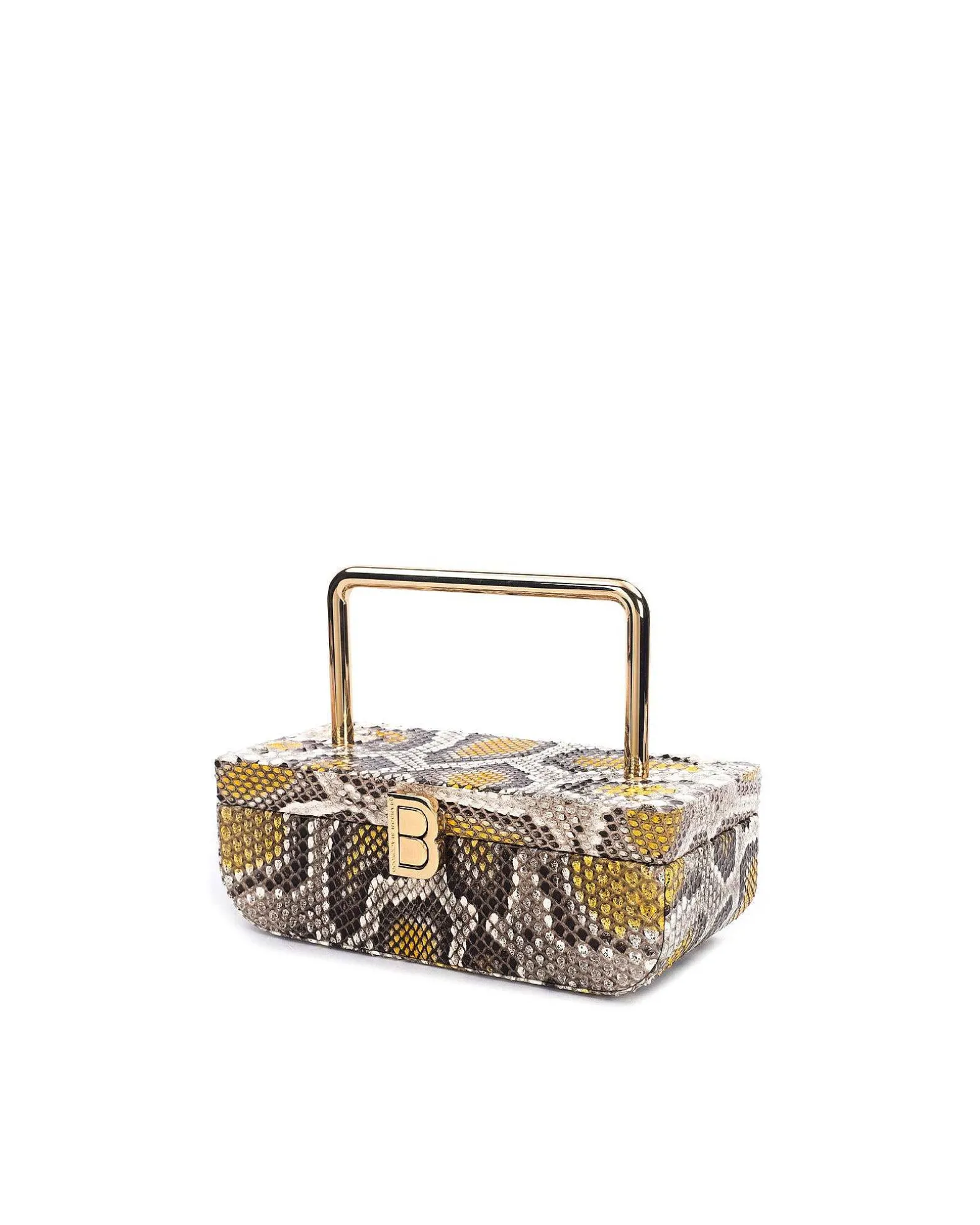 Brandon Blackwood Top Handle Bags>Vanity Purse | 24K Gold Plated Hardware Yellow Spotted Snakeskin