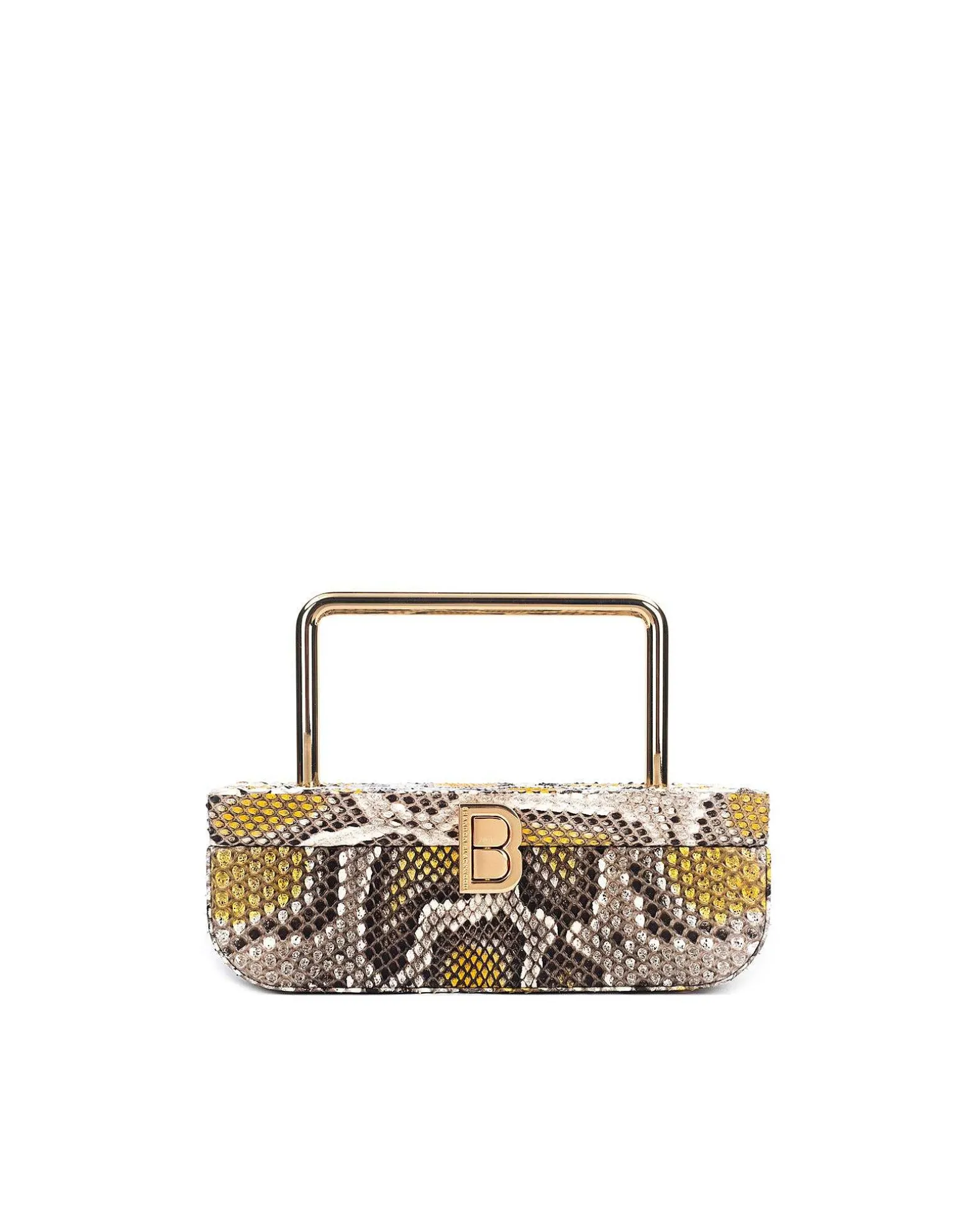 Brandon Blackwood Top Handle Bags>Vanity Purse | 24K Gold Plated Hardware Yellow Spotted Snakeskin