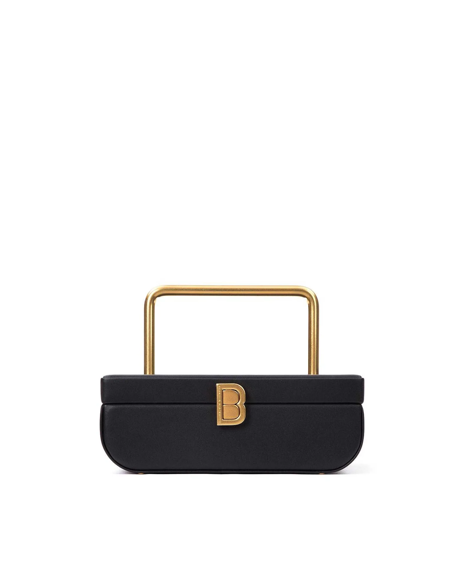 Brandon Blackwood Top Handle Bags>Vanity Purse | 24K Gold Plated Hardware Black Leather