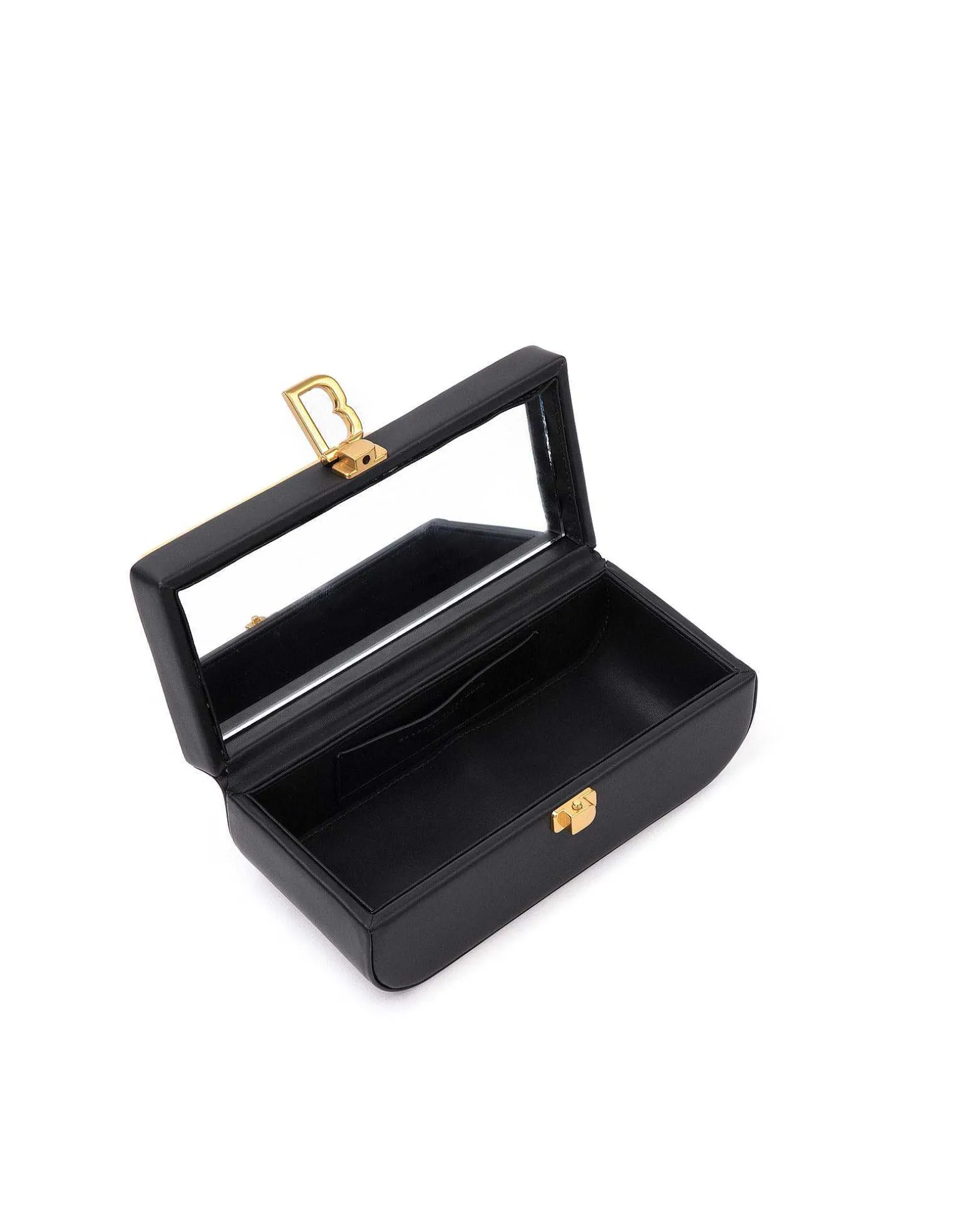 Brandon Blackwood Top Handle Bags>Vanity Purse | 24K Gold Plated Hardware Black Leather